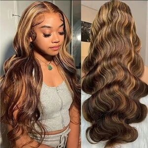 100% human5*5 honey blonde ombré body wave lace front wig 26 inch 180% density.